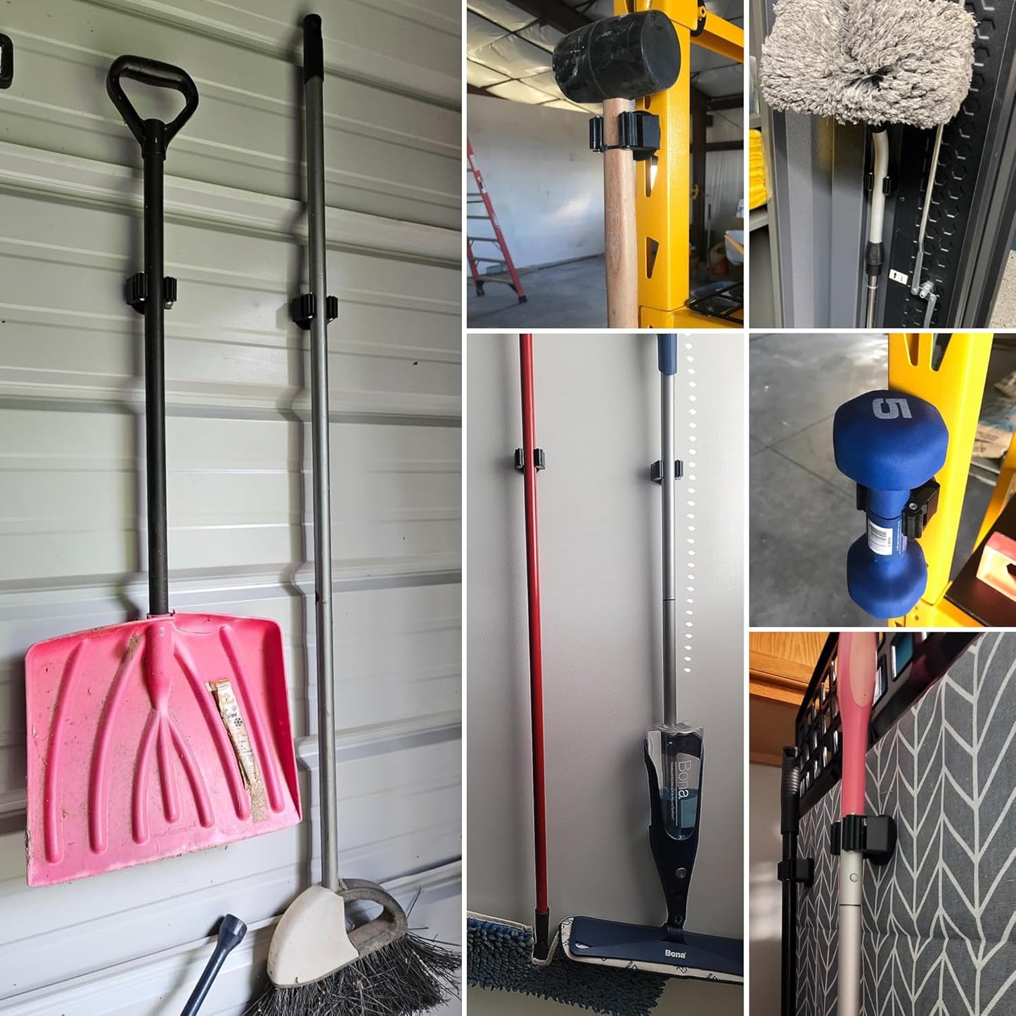 ULIBERMAGNET Magnetic Mop Broom Holder,Heavy Duty Movable Magnetic Broom Holder Rack,Anti-slip Wall Mounted Utility Storage Mop Shovel Hanger for Garage, Kitchen, Laundry, Garden(8 Pack/Black)