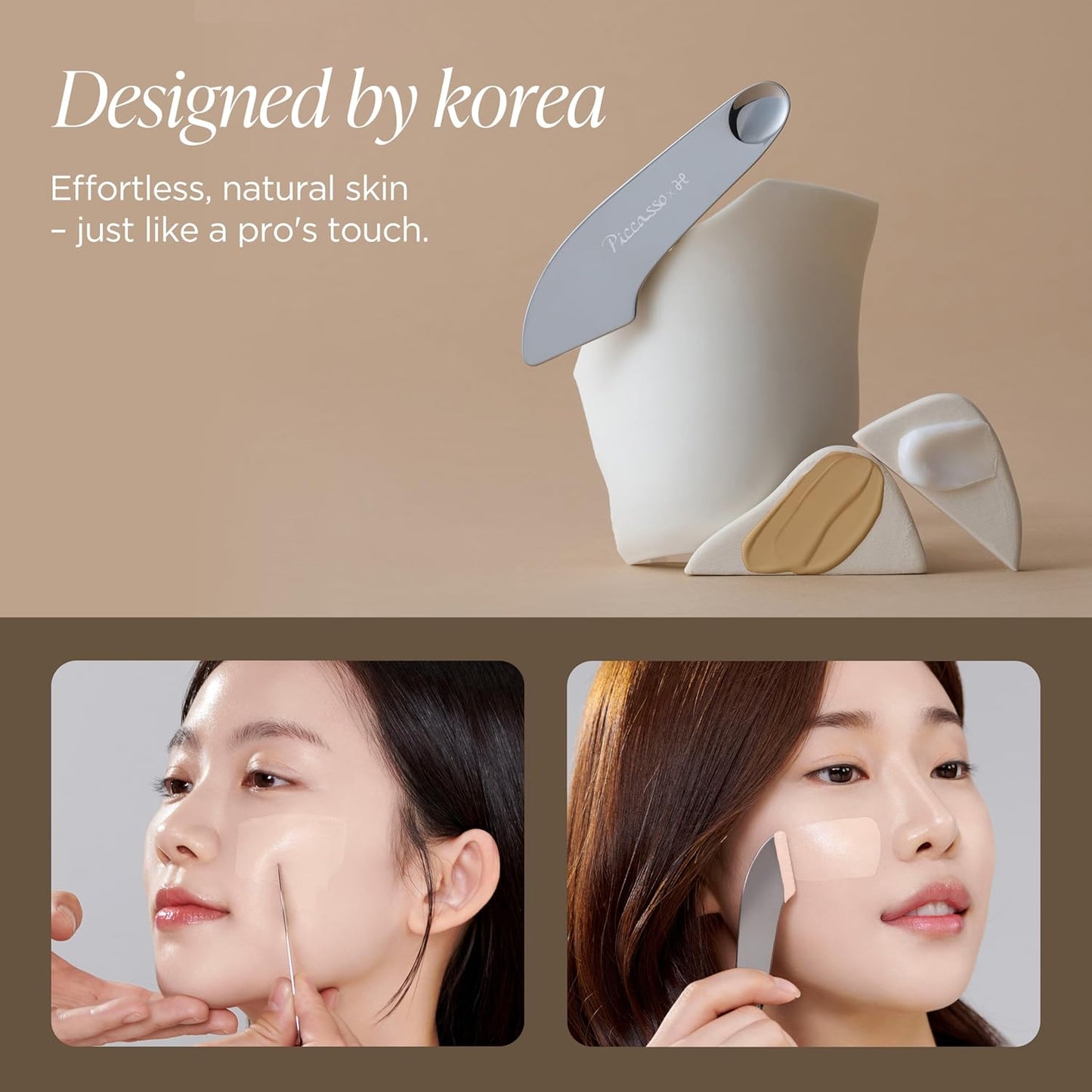 Piccasso 2-Way Makeup Spatula – Professional Foundation & Skin Care Spatula for Face, Dual-Ended Stainless Steel Tool for Precise and Hygienic Application, Includes Leather Case