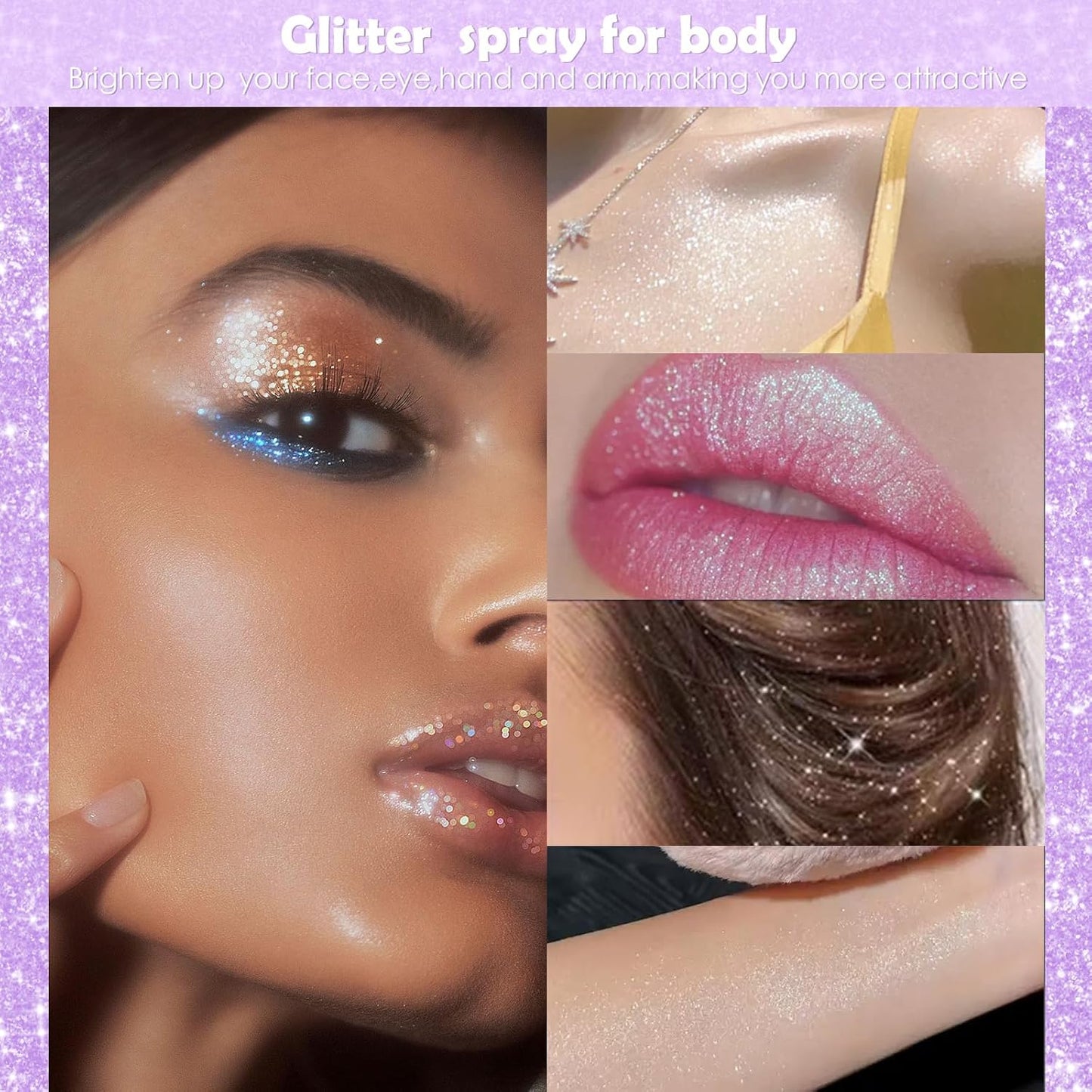 Yosca Body Glitter Spray, 30ML Loose Body Shimmer Powder Hair Spray Rose Pink Glitter Sparkle Highlighter Makeup Christmas Festival Rave Accessories for Clothes Hair Face Nail Art