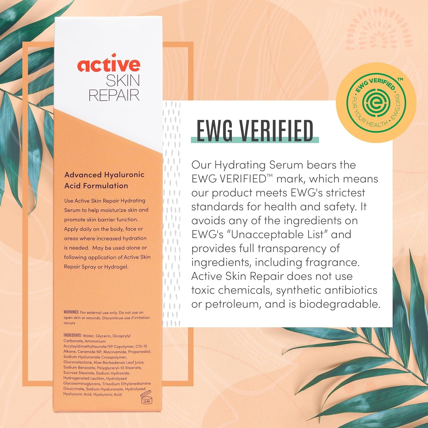 Active Skin Repair Face and Body Hydrating Serum, EWG Certified Hyaluronic Acid for All Skin Types, Dermatologist-Tested Moisturizing Anti-Aging Serum with Ceramides & Niacinamide, 5 fl. oz.