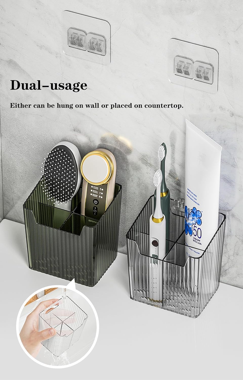 Set Of 2 Storage Organizer Bins Wall Mounted Shower Caddy, Bathroom shelves Stackable Clear Plastic Toothbrush Holder Adhesive Hanging Bin for Bathroom, Kitchen, Cabinet, Shower BPA Free Small (Clear)