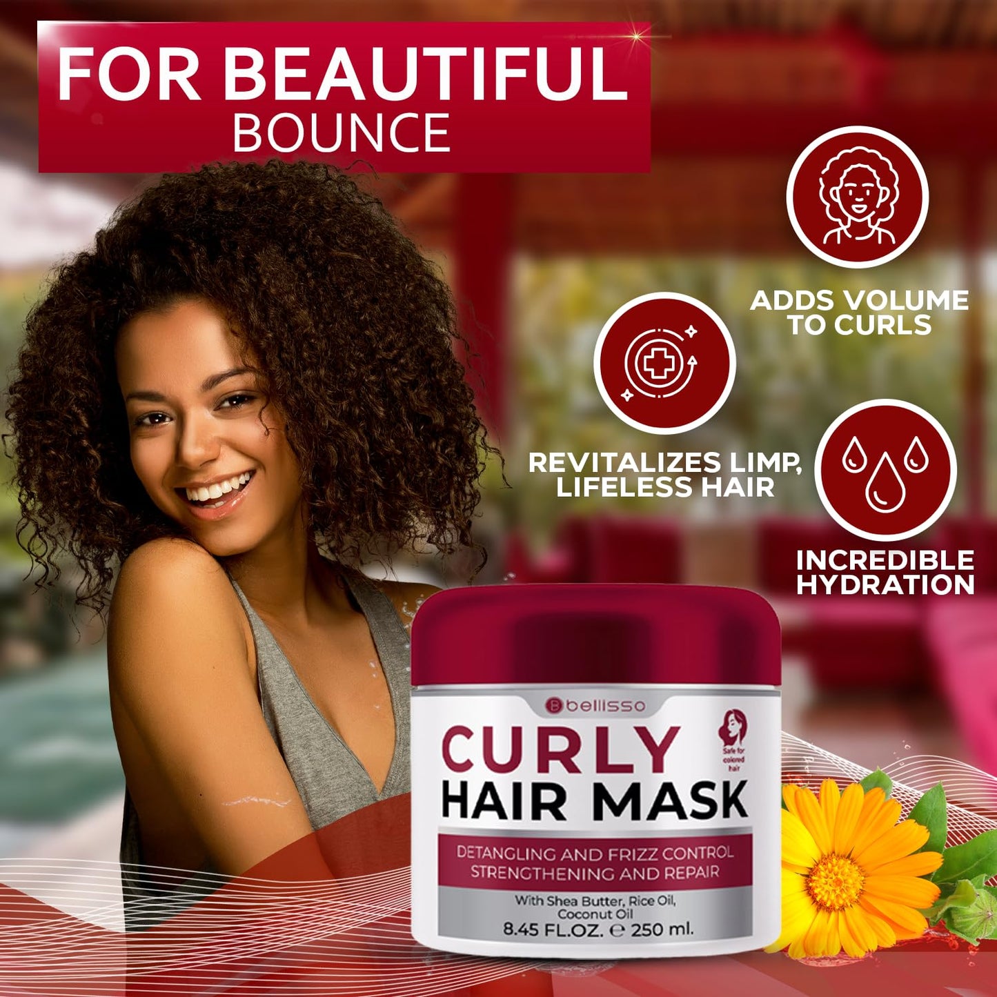 Curly Hair Mask - Deep Conditioning, Curl Enhancing Split End Repair for Women and Men - Strengthening Treatment Cream and Moisturizer Products for Dry, Damaged, Frizzy Hair - Anti Breakage Solution