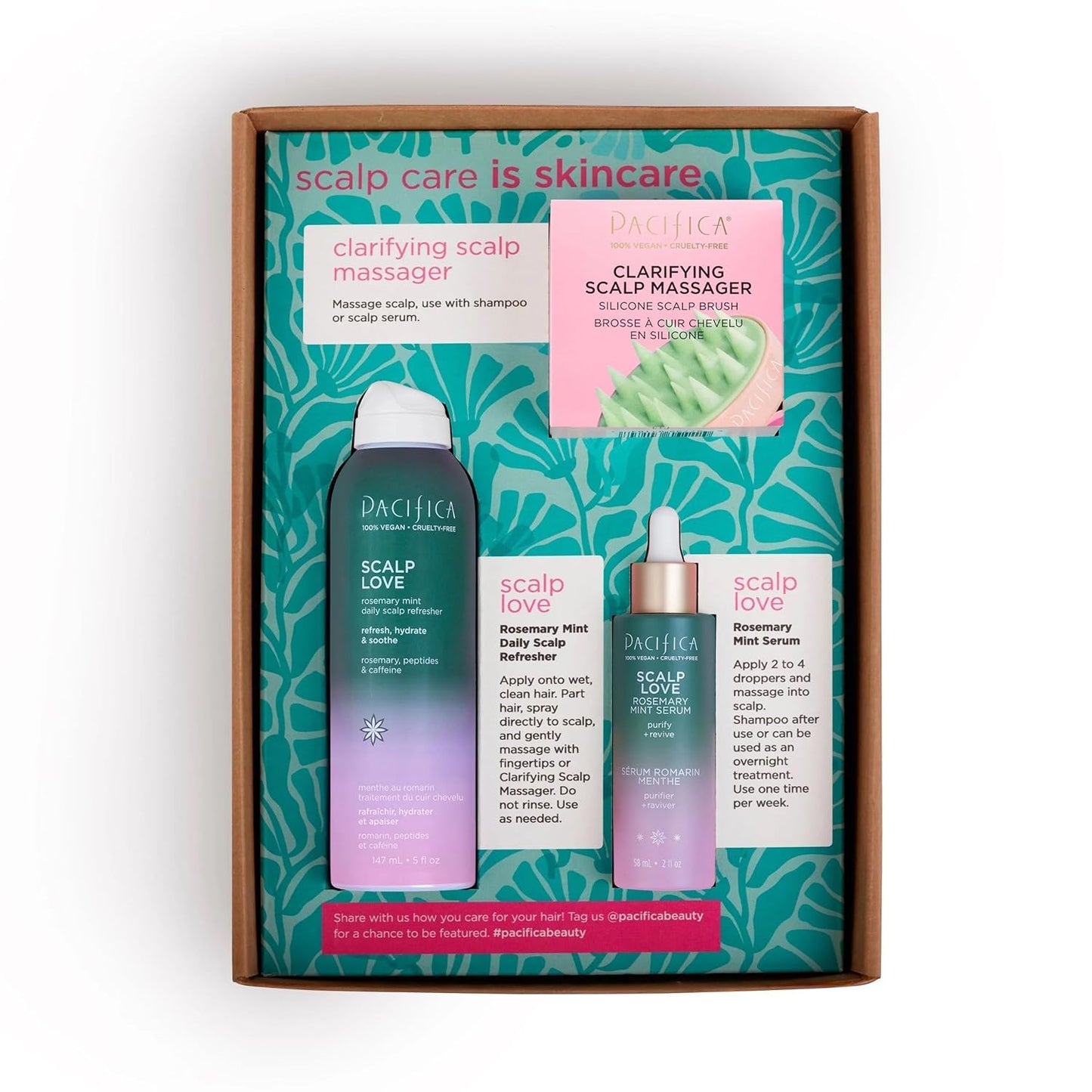 Pacifica Scalp Care Set – Rosemary Mint Daily Scalp Refresher, Detoxifying Serum & Clarifying Scalp Massager for Healthy, Hydrated Scalp, Vegan & Cruelty-Free