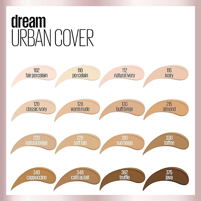 Maybelline Dream Urban Cover Flawless Coverage Foundation Makeup, SPF 50, Cafe Au Lait