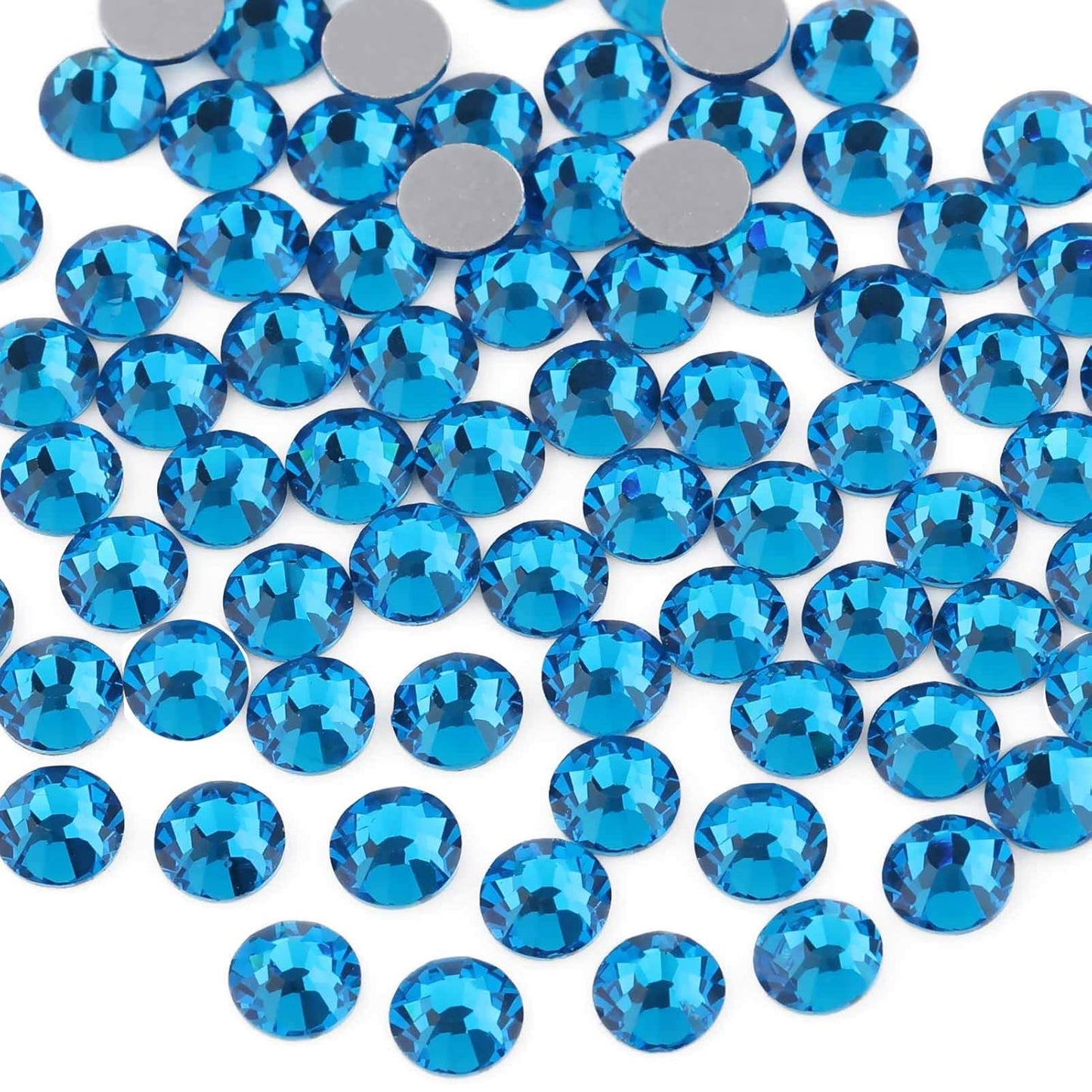 beadsland Flat Back Crystal Rhinestones Round Gems for Nail Art and Craft Glue Fix,Capri Blue (6.4-6.6mm) SS30/288pcs