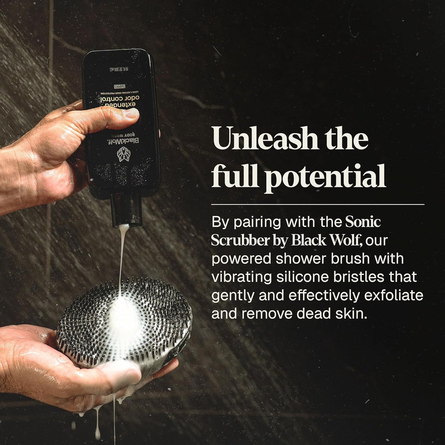 Black Wolf Deodorizing Body Wash for Men - Mens Long-Lasting Shower Gel Fights Body Odor - Hydrating & Moisturizing Body Cleanser Soap Removes Grime, Sweat & Buildup - Clean & Crisp Agave Scent