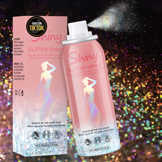 Hair and Body Glitter Spray, Holographic Glitter Highlighter Powder, Hairspray for Clothes, Face Body Shiny Glitter, Loose Shimmer Hairspray Festival Rave Prom Accessories, 2.11 Fl Oz (Rainy-Rainbow)