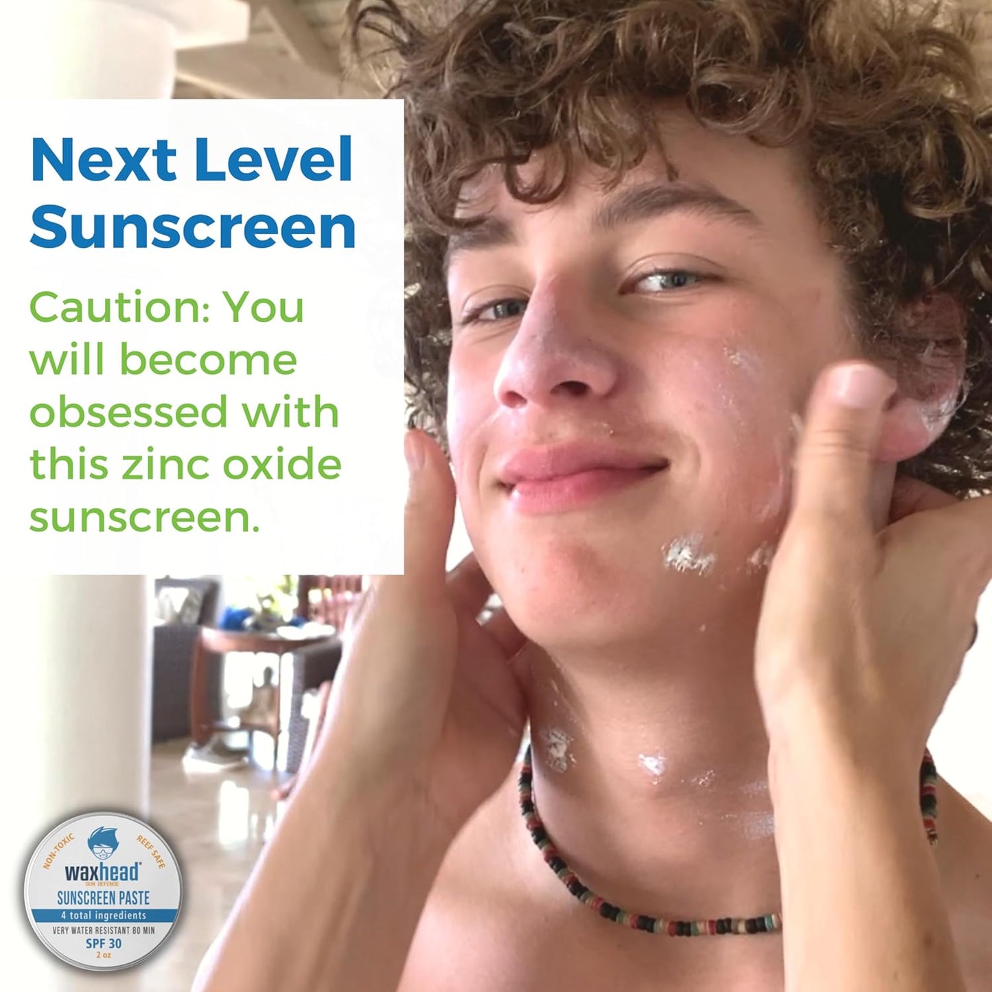 Waxhead Zinc Oxide Sunscreen Face & Nose - Sensitive Skin Safe SPF 30, Reef Safe Physical Visible Protection for Acne Prone Skin, Waterproof Natural Mineral Sunscreen for Kids & Adults (White 2oz)
