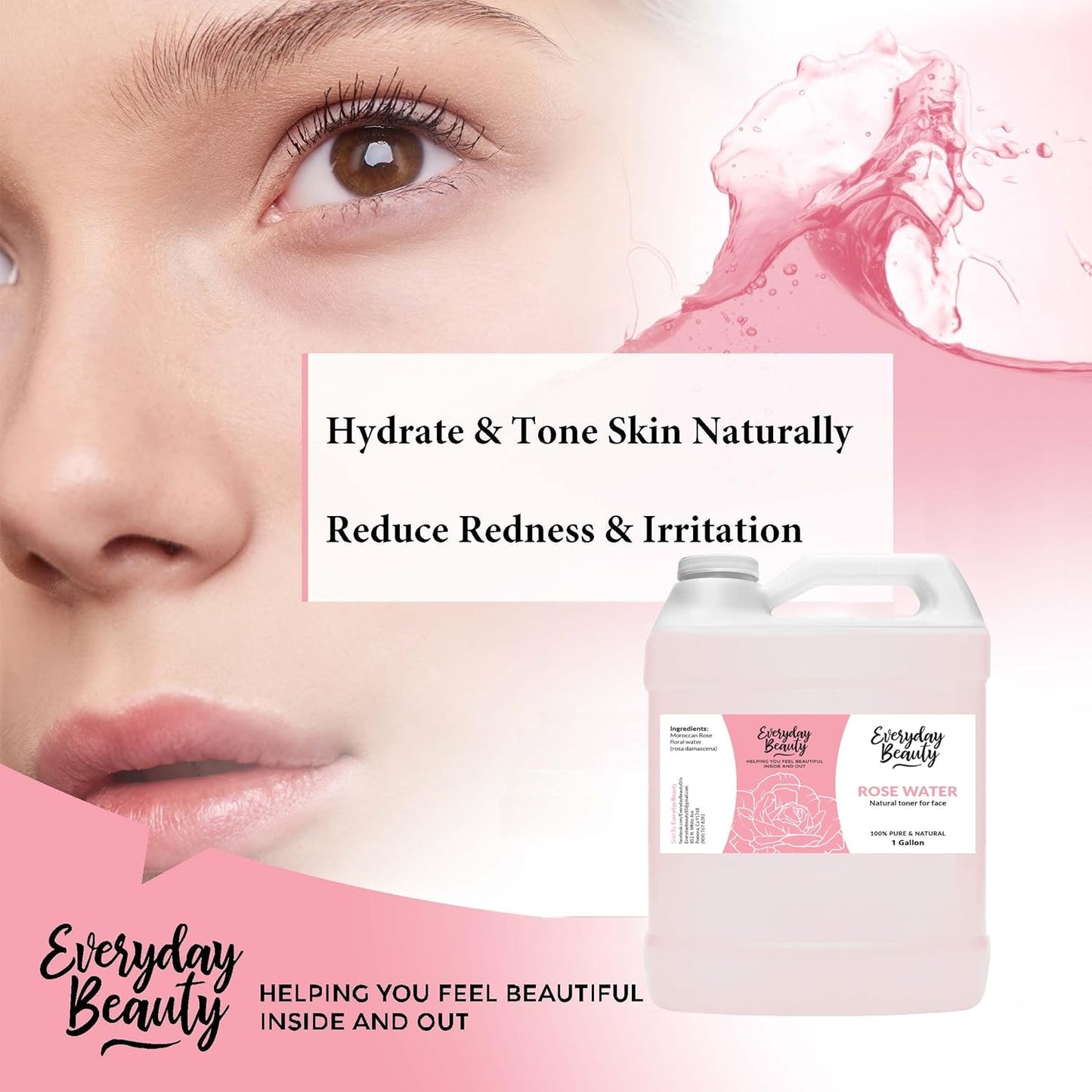 Rose Water Facial Toner Bulk - 1 Gallon Alcohol-Free Vegan All Natural Refreshing for Face and Hair - Uplifts, Calming & Soothing for All Skin Types