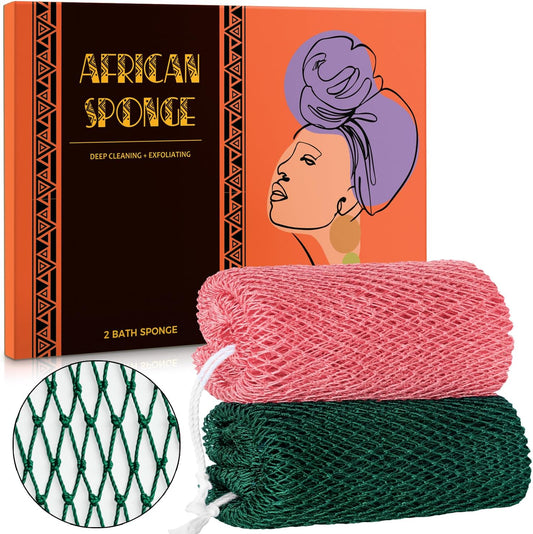 African Net Sponge Authentic - 2 Pieces Real African Exfoliating Sponge with Knots - Afro Back Scrub Net for Body Exfoliator - Bath Loofah Washcloth for Shower Essentials