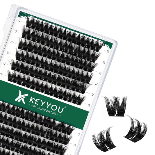Lash Clusters 96pcs Individual Lashes Y10 D Curl 12mm Cluster Lashes KEYYOU Volume Wispy Lash Extension Soft&Comfortable Easy DIY at Home(Y10,D-12mm)