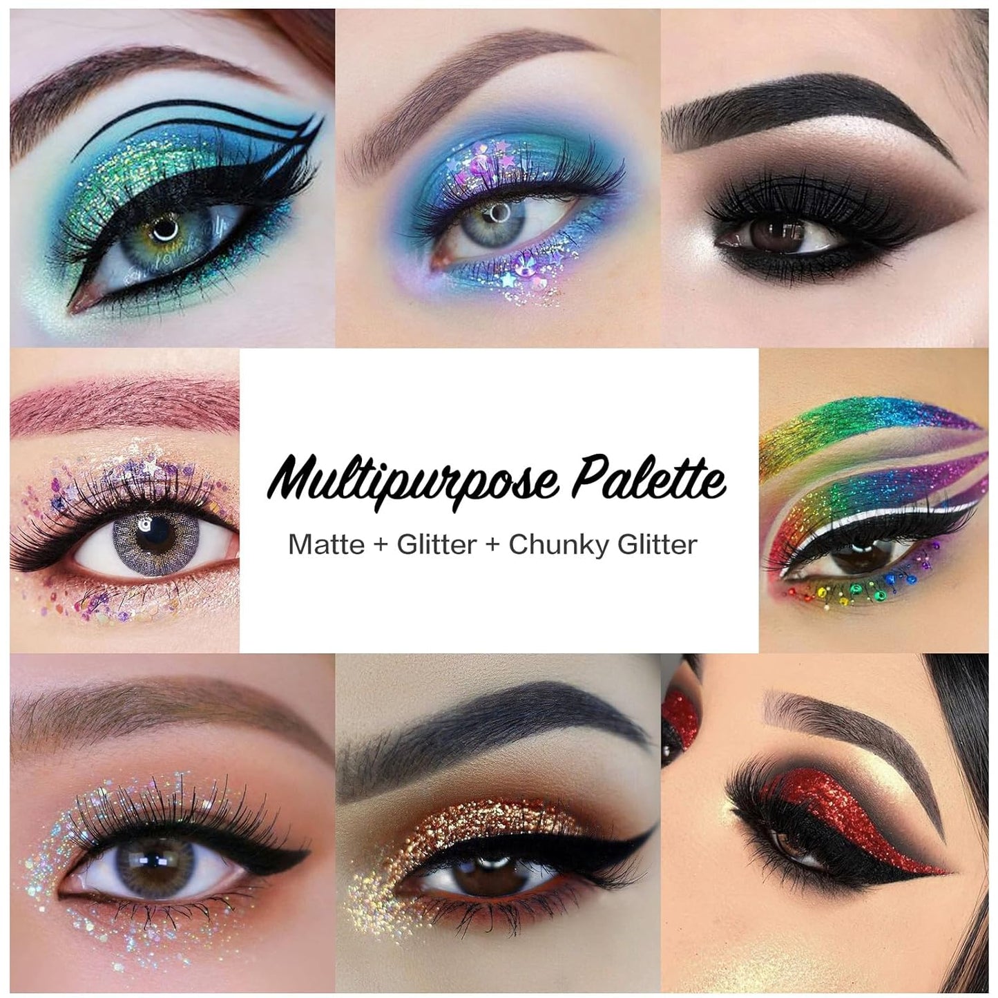 UCANBE Glitter Eyeshadow Makeup Palette - 12 Face Body Chunky & Fine Pressed Glitter + 4 Eye Shadow Powder Make Up Pallet for Theater Party Cosplay Halloween Christmas, Highly Pigmented Ultra Shimmer