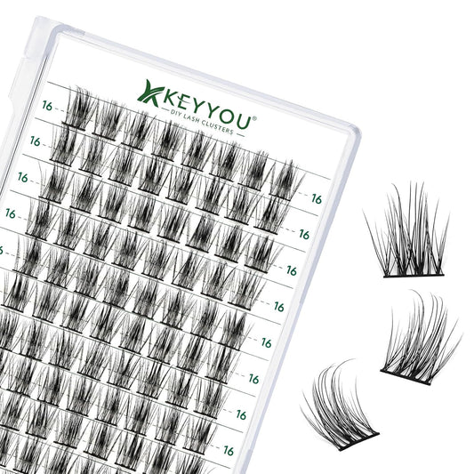 KEYYOU Volume Wispy Lash Extension 96pcs Individual D Curl 16mm Brown Eyelash Clusters Soft&Comfortable Easy DIY at Home