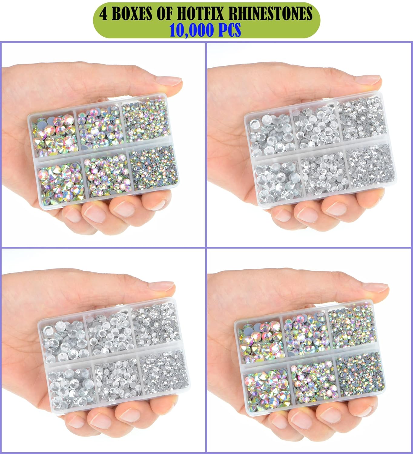 LPBeads 10000pcs Hotfix Rhinestones Flatback Glass Clear and AB Crystal Rhinestone with Tweezers and Picking Pen for Crafts Clothes Nail Art