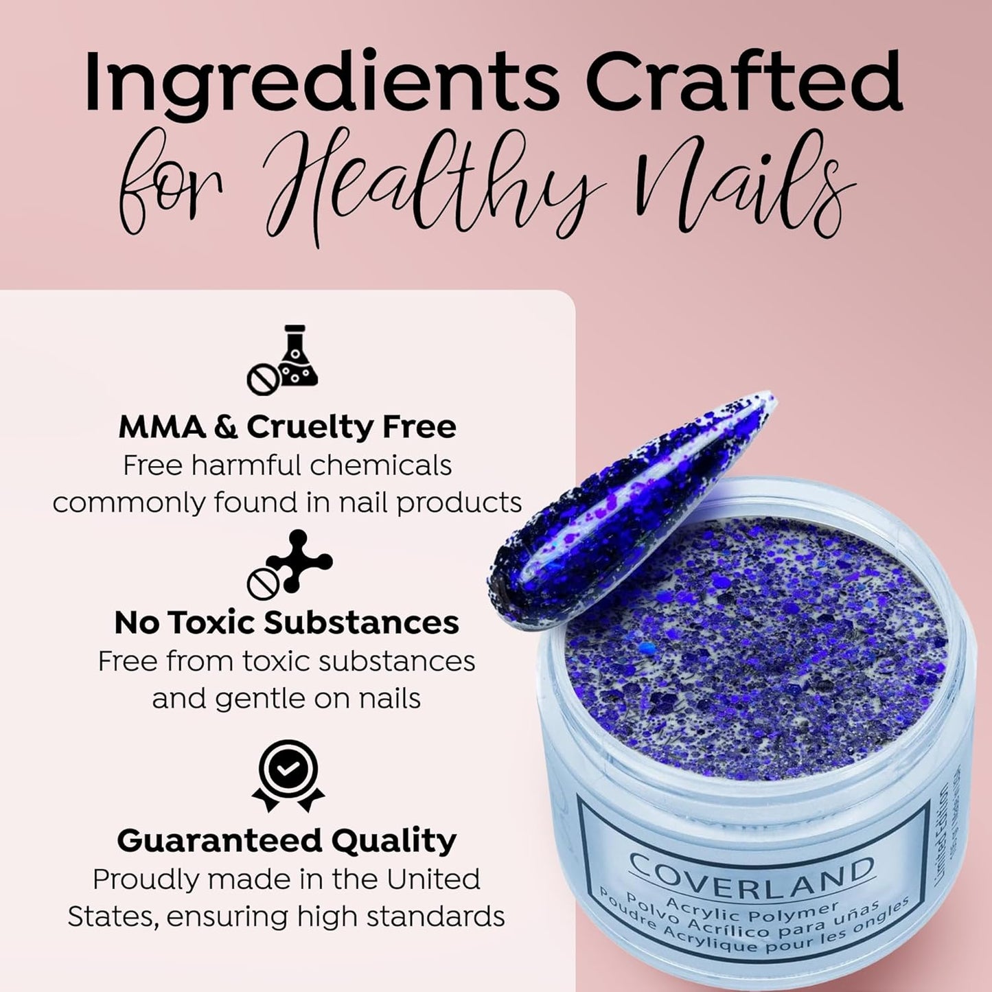 Tones Coverland Acrylic Nail Powder "Midnight Dreams" - Limited Edition Acrylic Powder for Nail Design, Sculpting, and Masking Nail Bed Imperfections - Professional Acrylic Nail Supplies - (1.5 Oz)