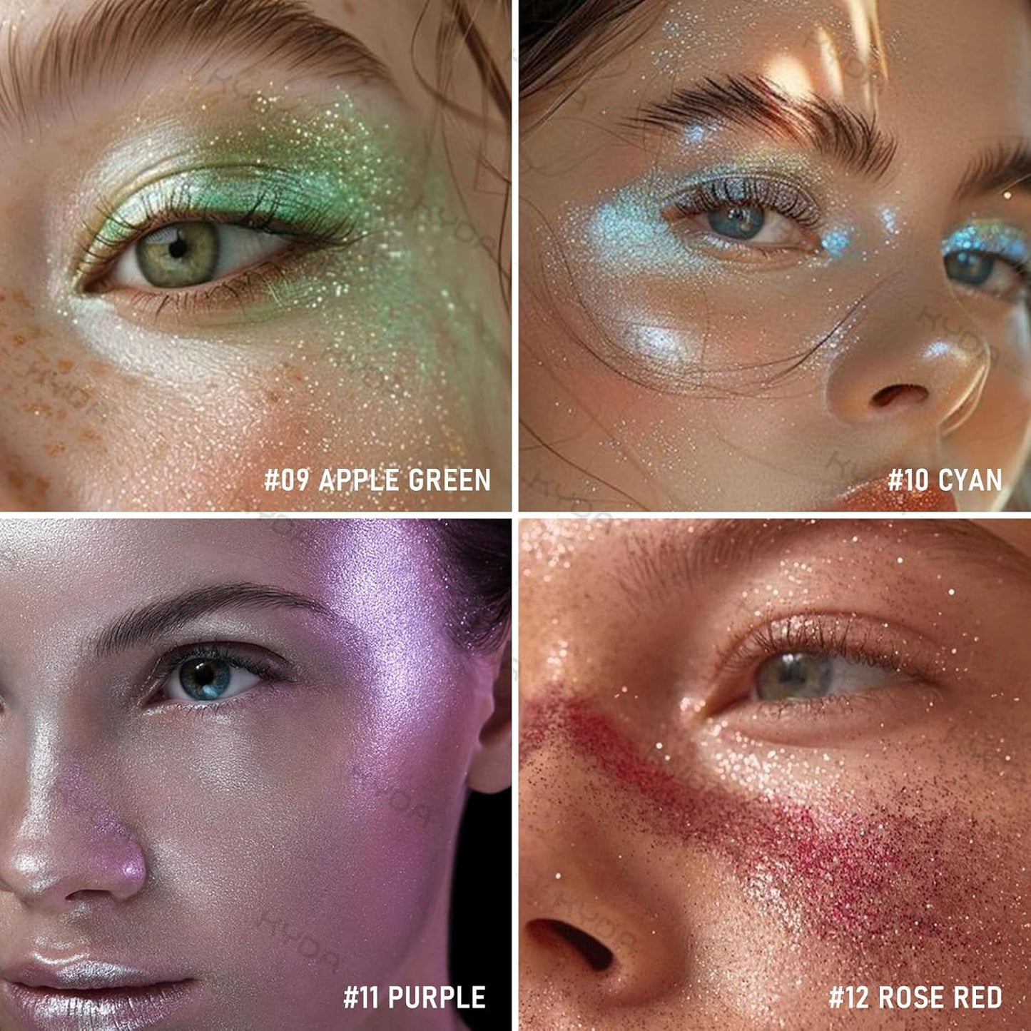 KYDA Highlighter Powder Spray, High Glossy Shimmer Sparkling Powder for Face and Body Glitter Makeup, Body Glitter Spray, Green