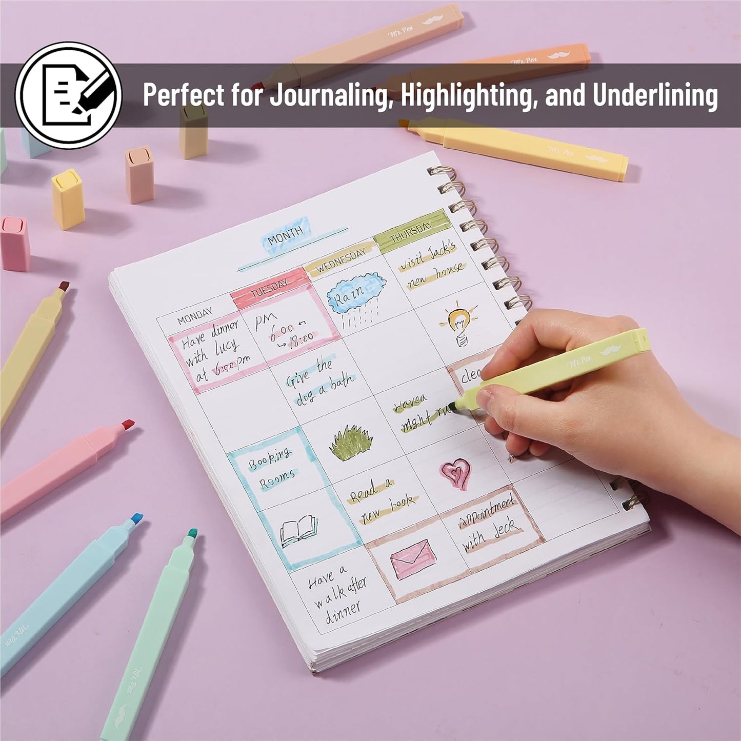 Mr. Pen- Aesthetic Highlighters, 8 Pcs, Chisel Tip, Pastel Colors, Cute Assorted Colors, Bible Highlighters and Pens No Bleed for Bible Pages