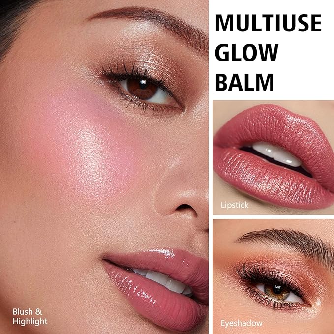 KYDA Miracle Glow Balm, Glow Tinted Blush Balm, Multiuse Face Balm for Cheek Lips Eyes, Hydrating Cream Blush, Blendable Lightweight, Shimmer Blusher, Earth Rose, 1.76 oz