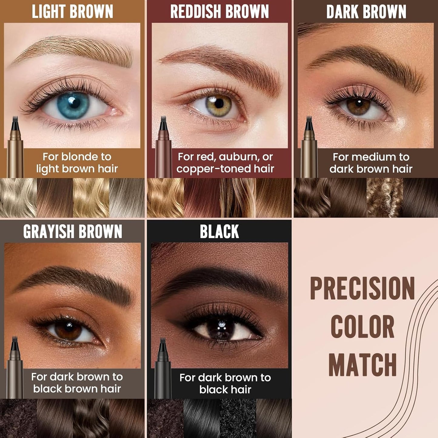 AWROSE Eyebrow Pencil, 2 Pack 3D Waterproof Microblading Eyebrow Pen 4 Fork Tip Tattoo Pencil, Precise Natural Magic Eye Brow Pen with Hair Like Strokes, 4 Points Multi-Used Eye Brow Pencils for Women