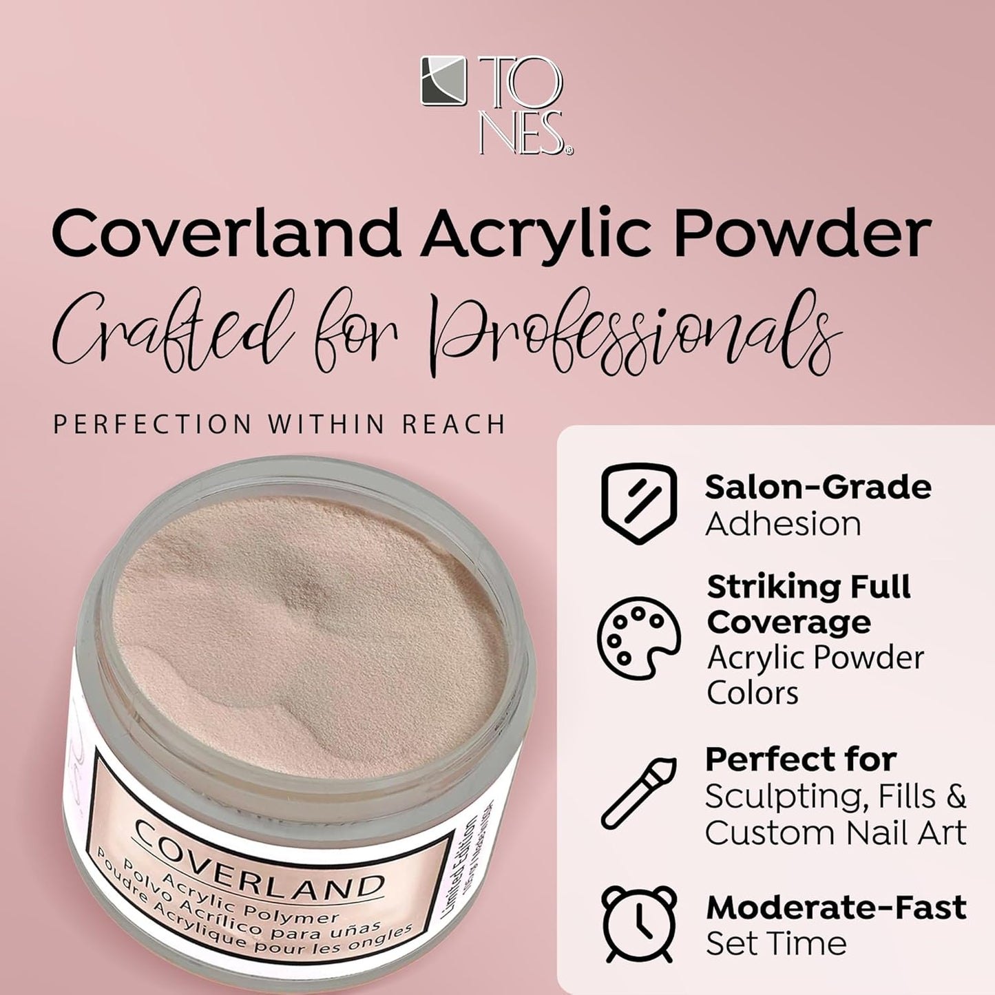 Tones Coverland Acrylic Nail Powder "Toasted Marshmallow" - Limited Edition Acrylic Powder for Nail Design, Sculpting, and Masking Nail Bed Imperfections - (1.5 Oz)