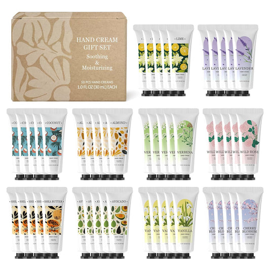 BODY & EARTH 50 Pack Hand Cream, Mini Lotion Bulk, Travel Size Lotion Bulk, Teacher Gifts, Bridesmaid Gifts and Bachelorette Party Favors.