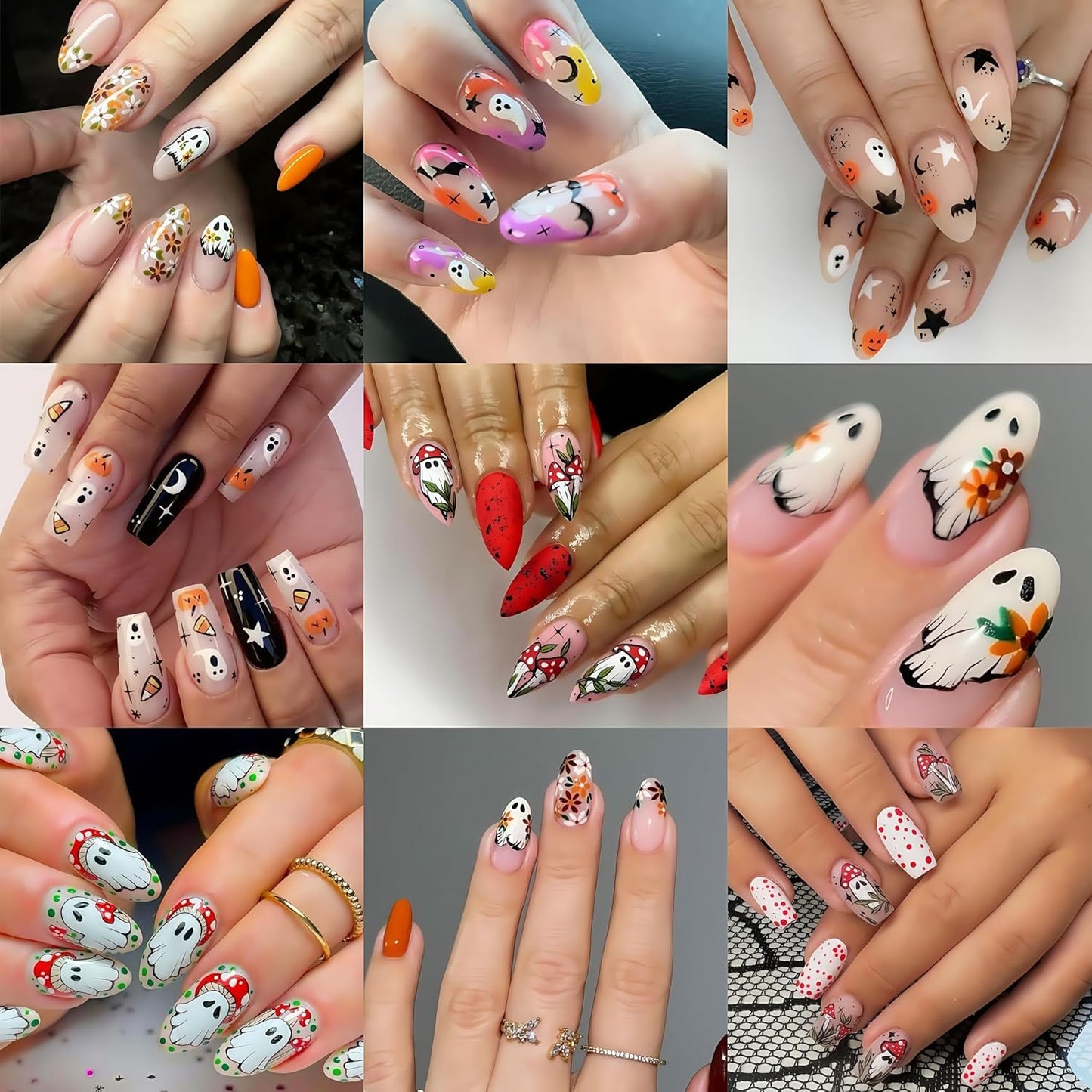 8Pcs Halloween Nail Art Stickers Decals Cute Ghost Pumpkin 3D Self Adhesive Nail Decals Flower Spooky Mushroom Ghost Nail Design Pumpkin Cats Spider Bats French Manicure Supplies for Women Nail Decor