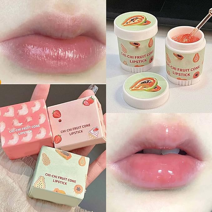 Lip Balm Cute, 3pcs Cute Ice Cream Shape Moisturizing Fragrance Wrinkle Removal Lip Care Cream for Chapped Lips Daily Use