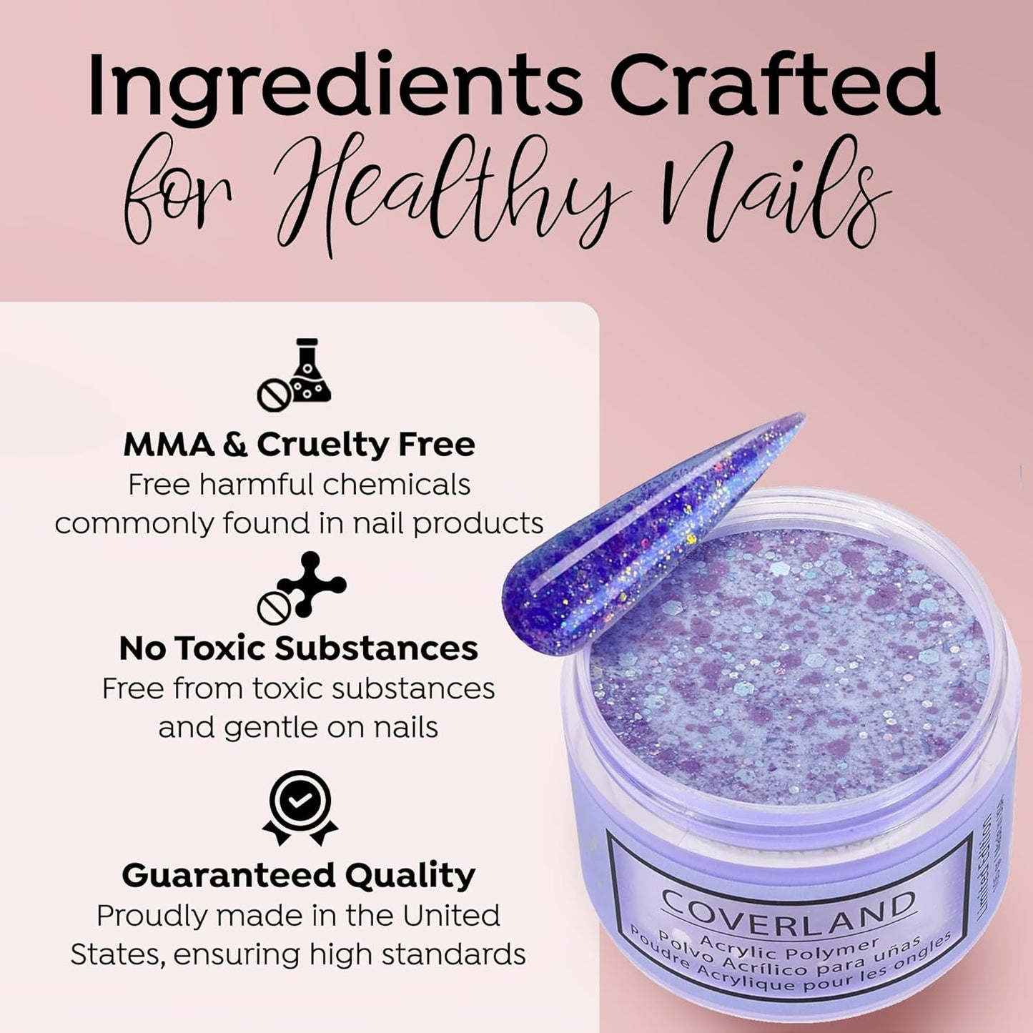 Tones Coverland Acrylic Nail Powder "Amethyst Stars" - Limited Edition Acrylic Powder for Nail Design, Sculpting, and Masking Nail Bed Imperfections - Professional Acrylic Nail Supplies - (1.5 Oz)