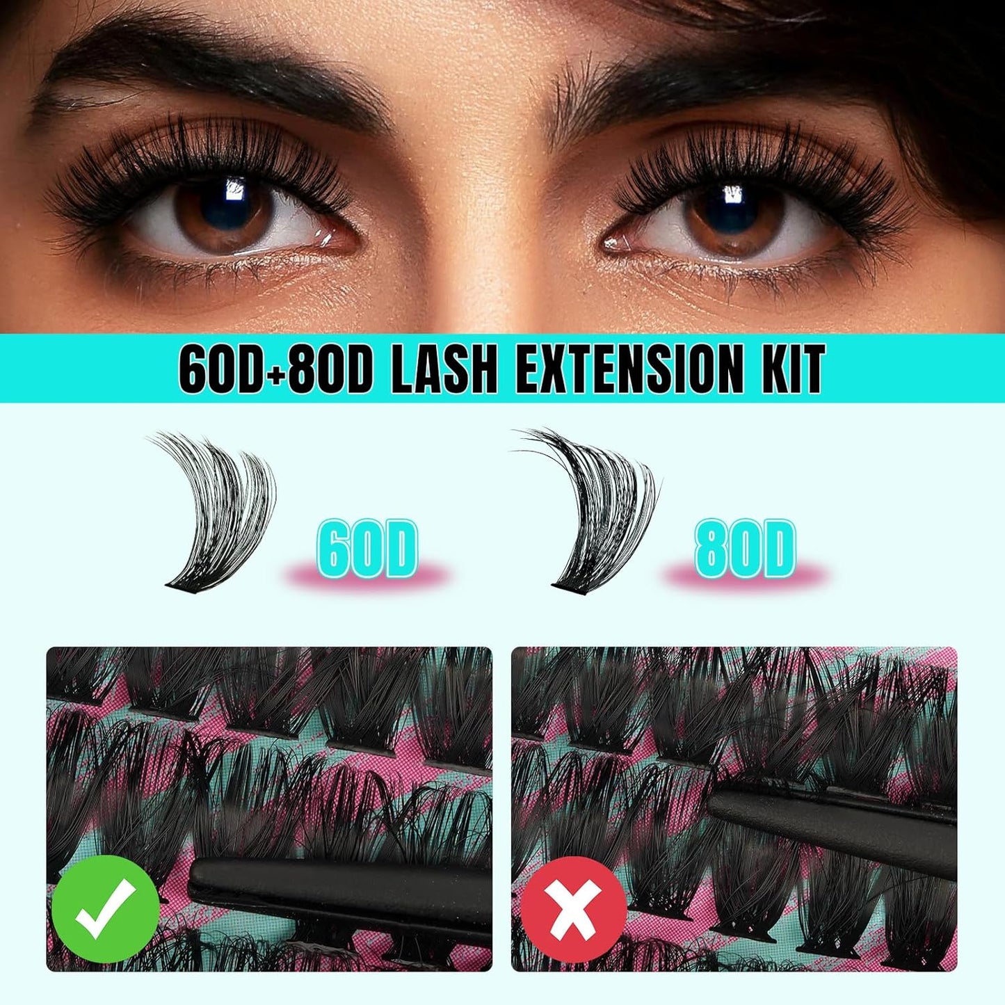 Lash Clusters 320Pcs 60D 80D Eyelashes Cluster D Curl Individual Wispy Lashes Cluster for DIY Cluster Eyelash Extensions at Home for Beginners (Mix10-16mm)
