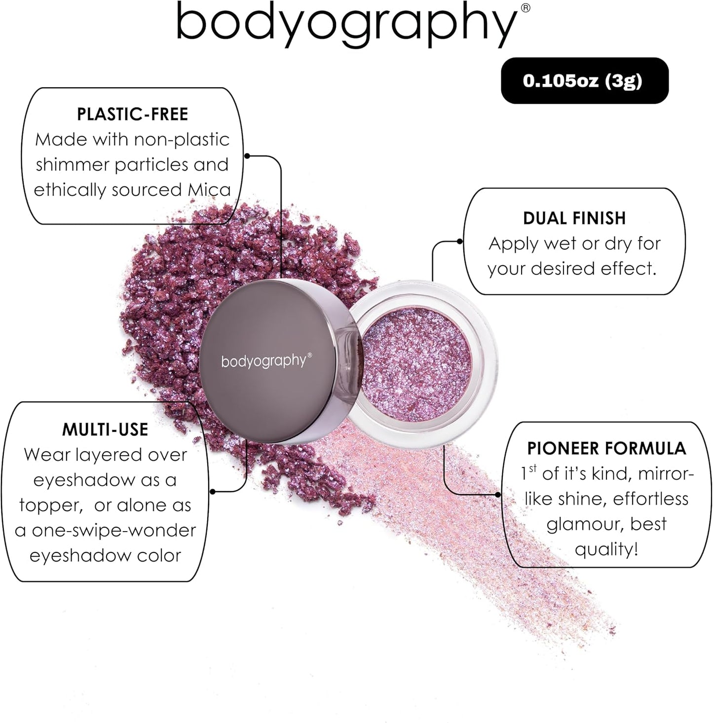 Bodyography Glitter Pigment Eye Shadow | Long Wear Shimmer Eyeshadow | Vegan, Talc & Paraben Free | Cream Powder Formula | Spectra (Navy) 1.5 g
