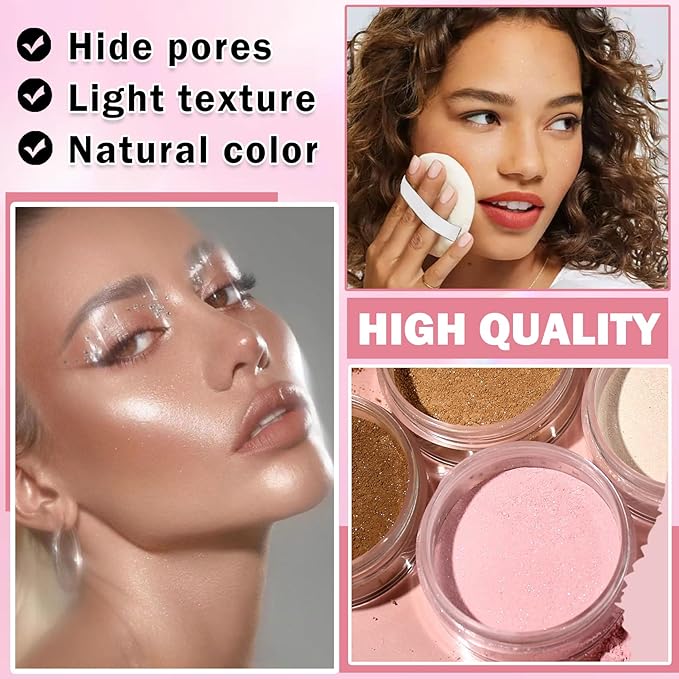 Oil Control Loose Powder Makeup Pink Translucent Setting Powder Shimmer Long Lasting Lightweight Polvo Traslucido Maquillaje Para Mujer Face Powder Makeup - 02 Pink Shimmer