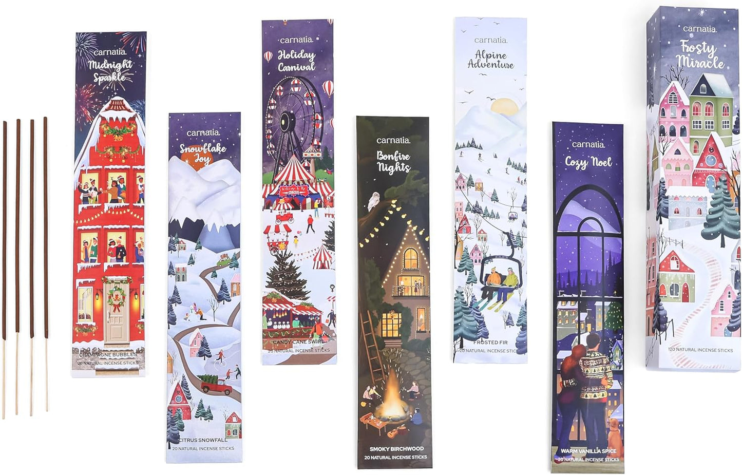 Carnatia Frosty Miracle Incense Collection – 6 Enchanting Scents | Snowy Adventures, Winter Vibes, and Cozy Aromas for Holiday Season!