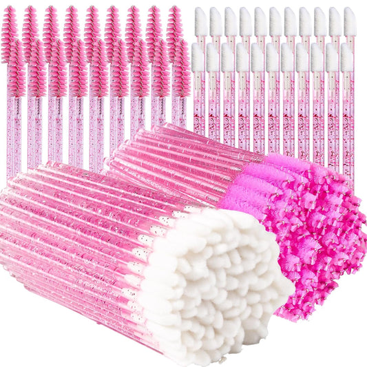 Teenitor 200pcs Mascara Wands and Lip Applicators Disposable, 100pcs Disposable Mascara Wands, 100pcs Lip Applicators Pink