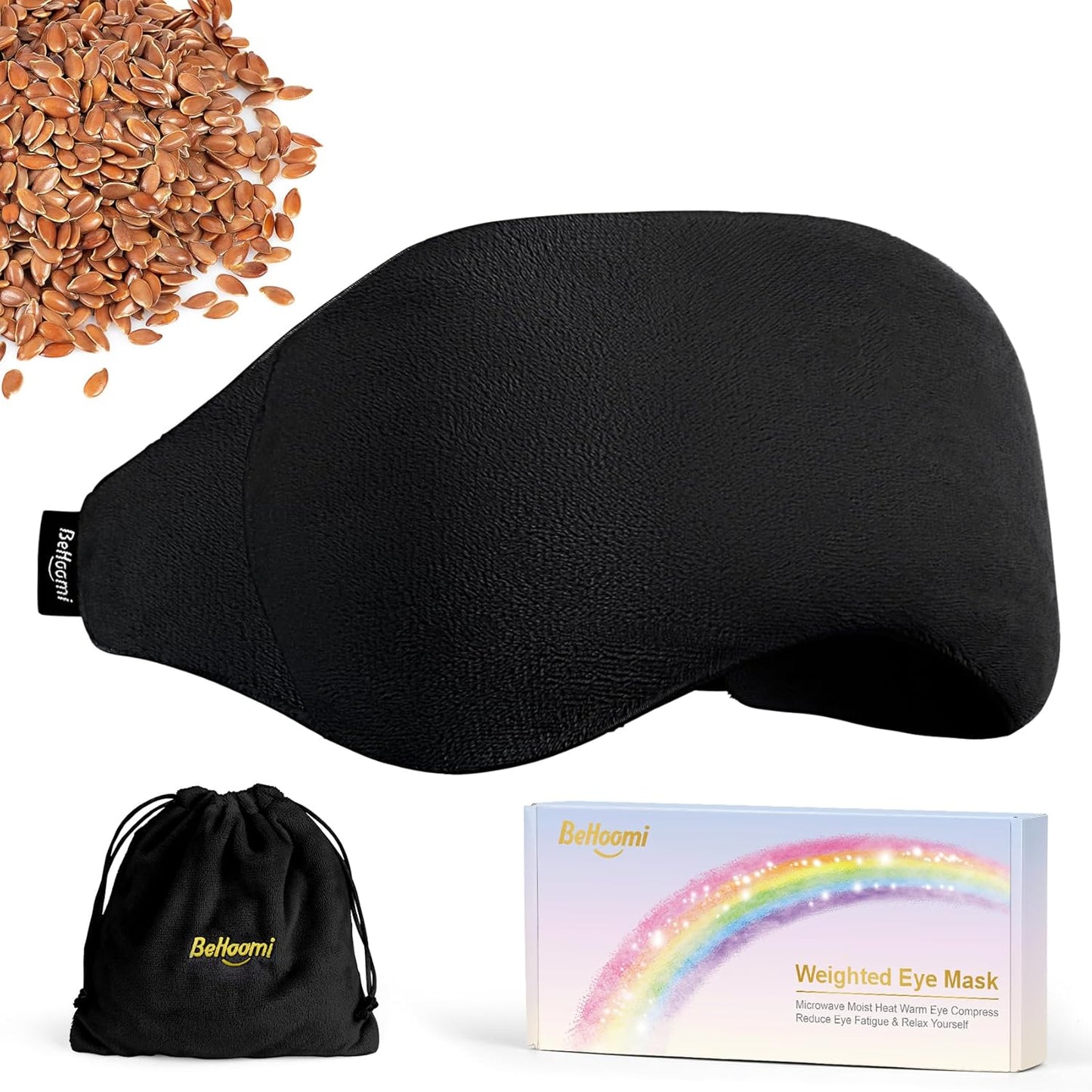 Weighted Eye Mask for Sleeping, Soft Heated Eye Mask, Moist Heat Warm Compress for Eyes, Natural Flaxseeds Microwave Reusable Sleep Mask, Must Haves for Women Spa, Home, Office (Black)