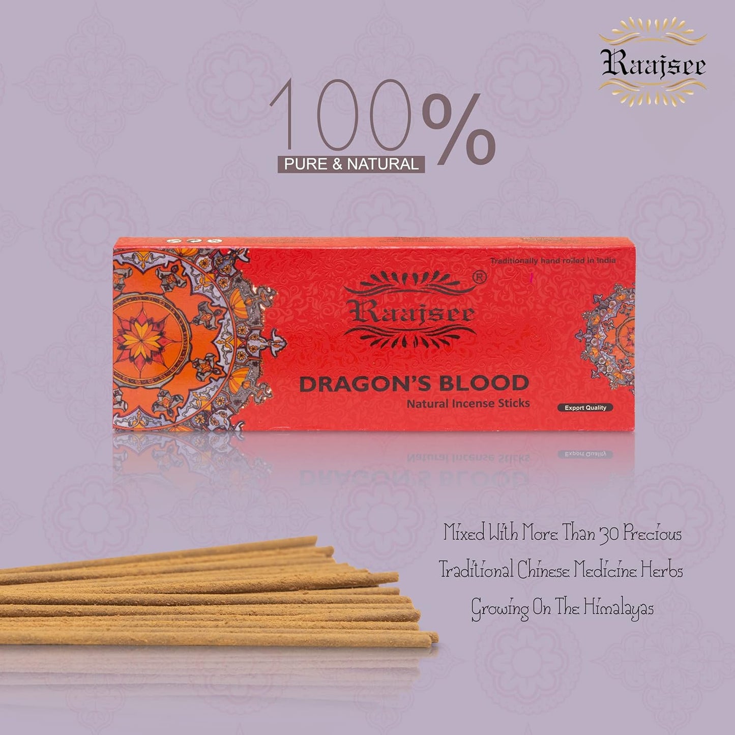 Raajsee Dragon Blood Incense Sticks 100 Gm Pack-100% Pure Organic Natural Hand Rolled Free from Chemicals-for Church,Aroma Therapy,Relaxation,Meditation & Sensual Therapy
