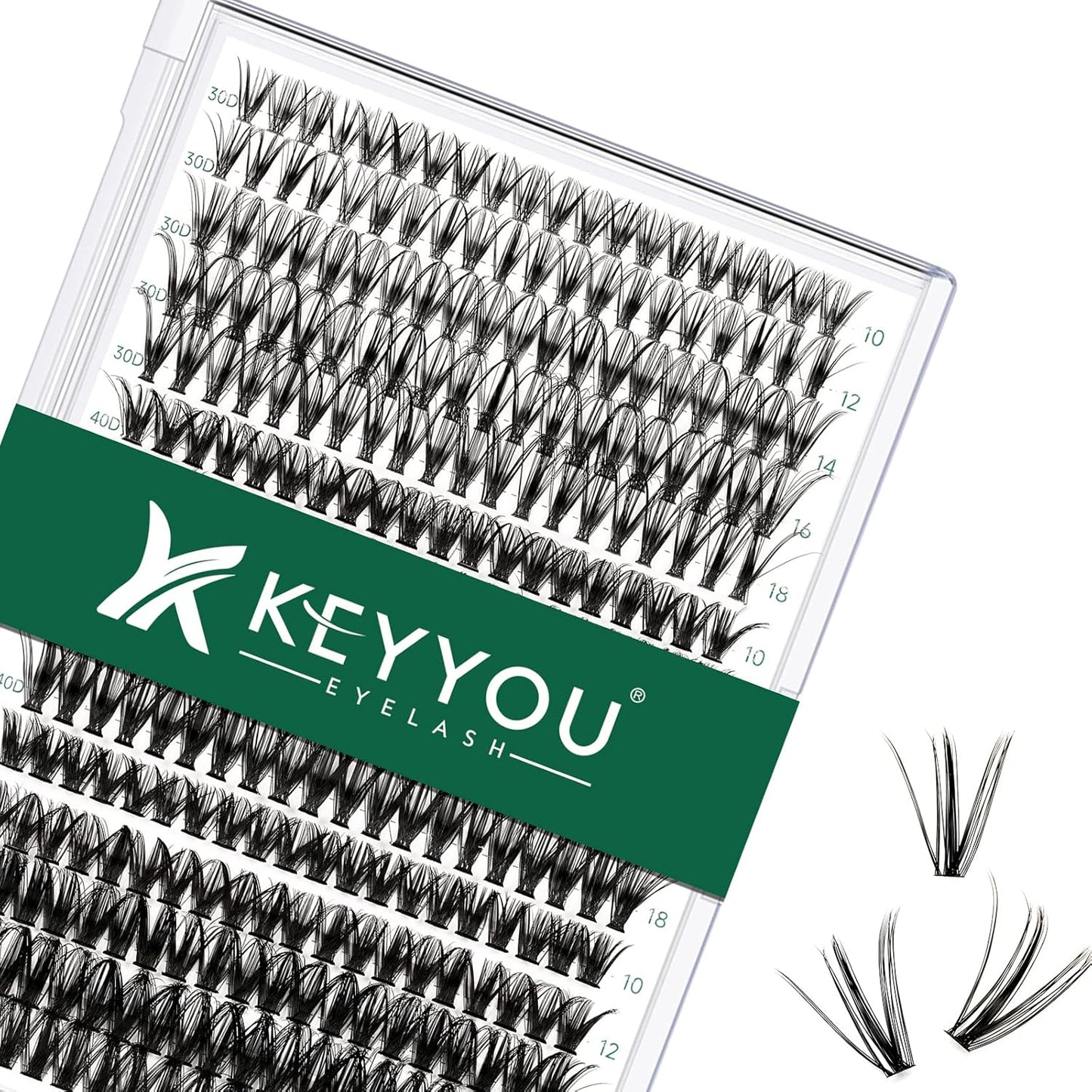Lash Clusters 300pcs Individual Lashes 30D+40D+50D 0.07C Curl 10-18MIX DIY Eyelash Extension KEYYOU Large Tray Volume Soft&Natural Eyelash Clusters(30D+40D+50D-0.07C,10-18MIX）