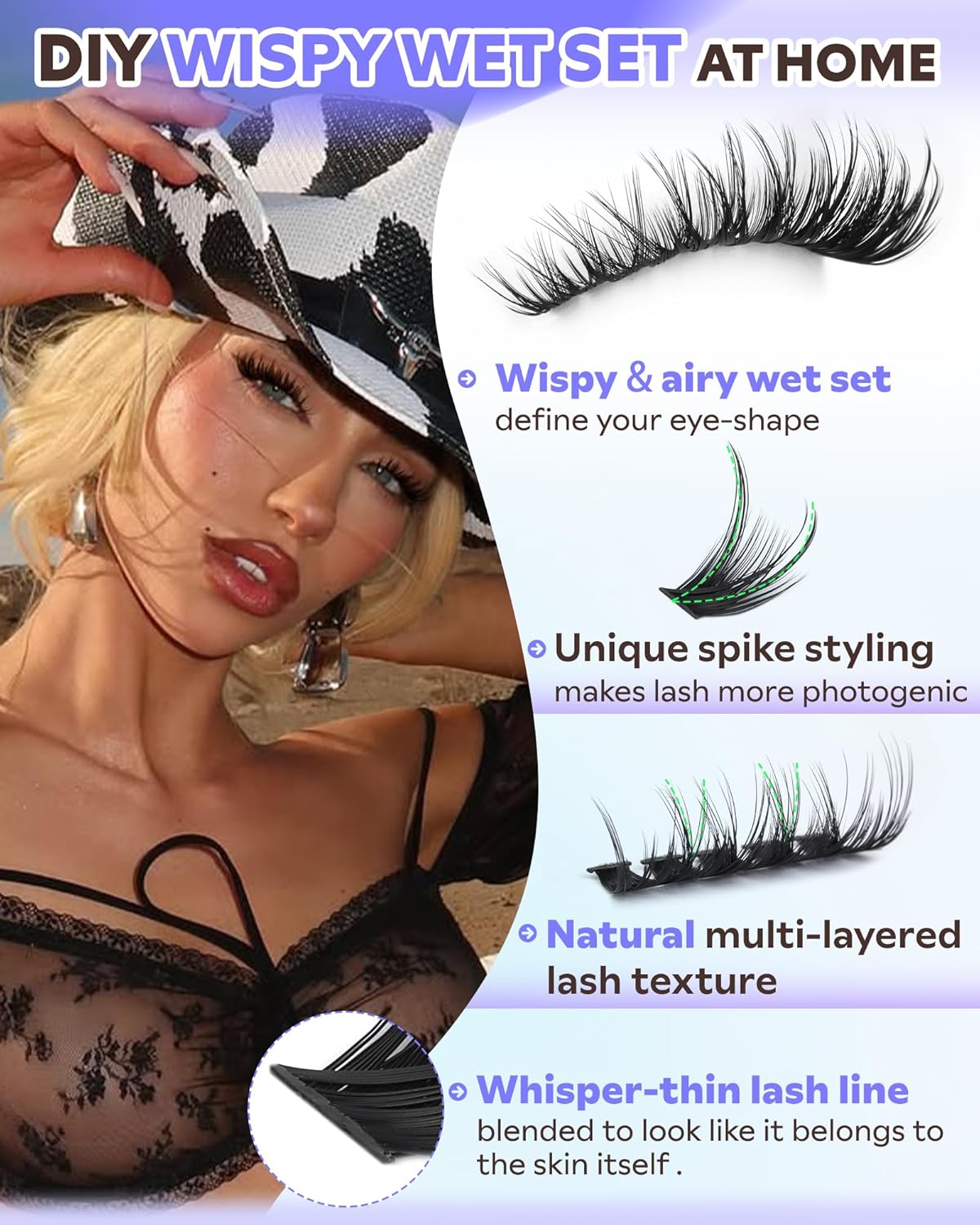 Wispy Lash Clusters Natural DIY Fairy Wet Eyelash Clusters 300 Pcs Cluster Eyelash Extensions Reusable Waterproof Individual Lash (10-16mm CC Curve)