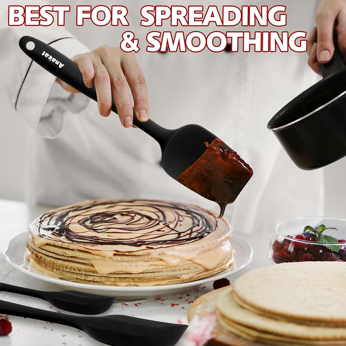 Anaeat Heat Resistant Silicone Spatula Set of 8 - Seamless One-Pieces Design, Non-Stick Rubber Spatulas & Mini Kitchen Scraper Flexible for Non-stick Cookware - Easy Baking, Cooking, Scraping & Mixing