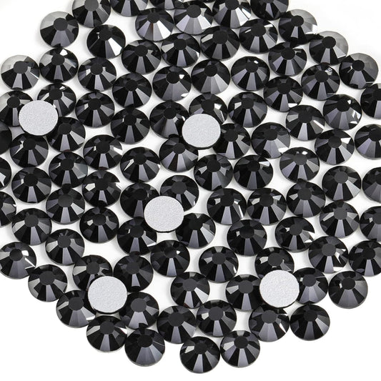Beadsland 288pcs Flat Back Crystal Rhinestones Round Gems for Nail Art and Craft Glue Fix, Jet Hematite,SS30,6.3-6.5mm