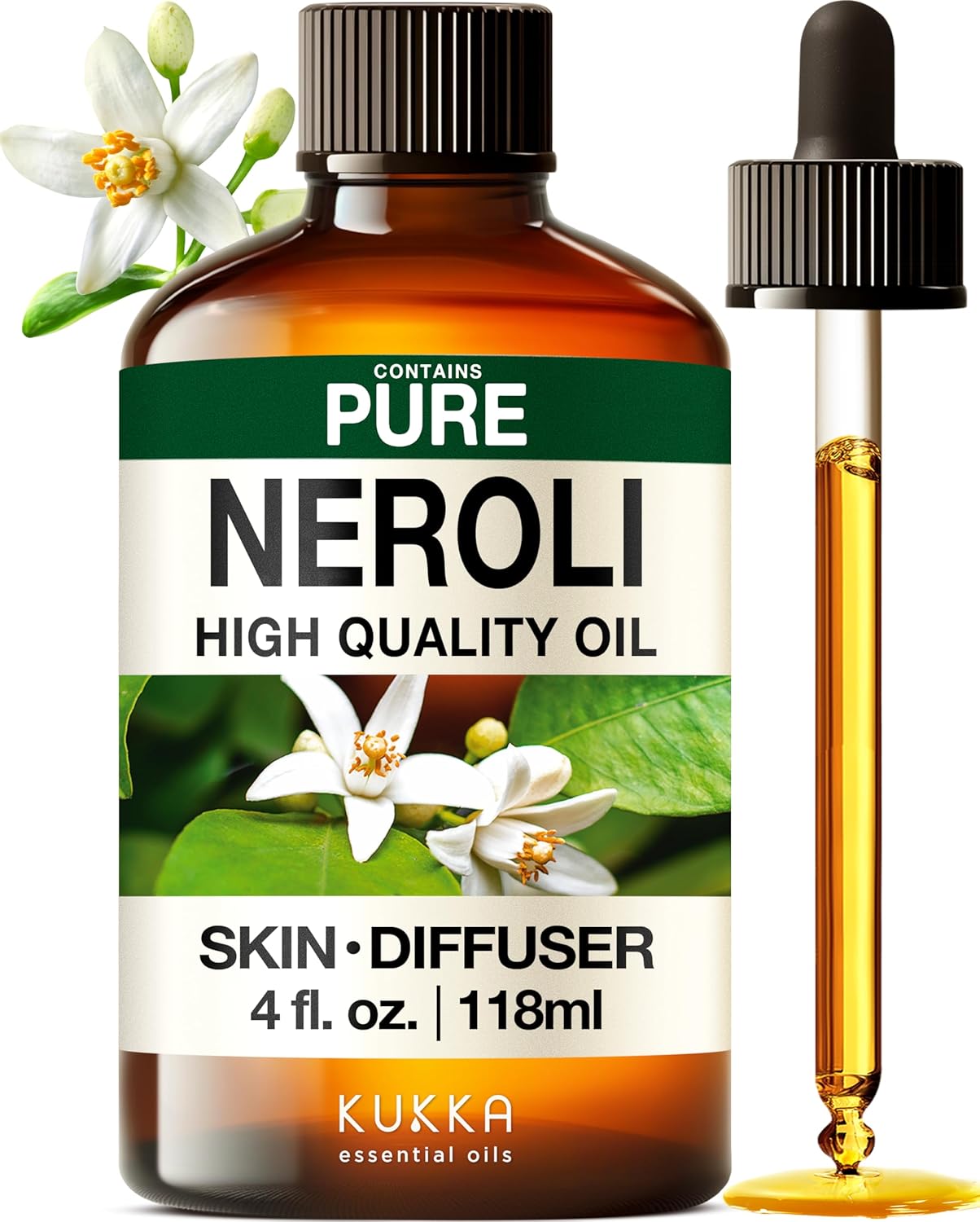 Kukka Neroli Essential Oil for Diffuser Skin - 4 Fl Oz - Neroli Oil, Floral Scent, for Aromatherapy, Candle, Bath Bomb, DIY Soap Making Scents