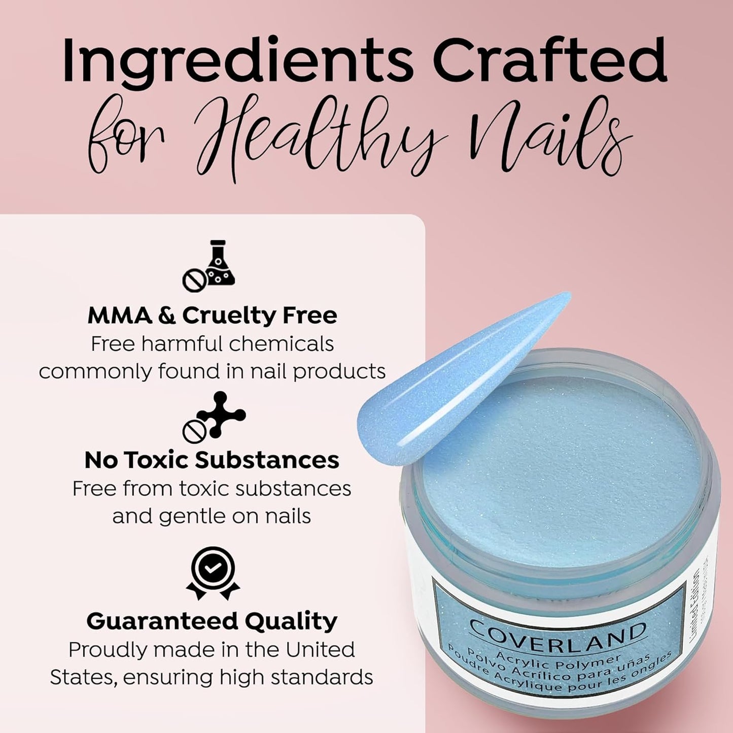 Tones Coverland Acrylic Nail Powder "Icy Pop" - Limited Edition Acrylic Powder for Nail Design, Sculpting, and Masking Nail Bed Imperfections - (1.5 Oz)