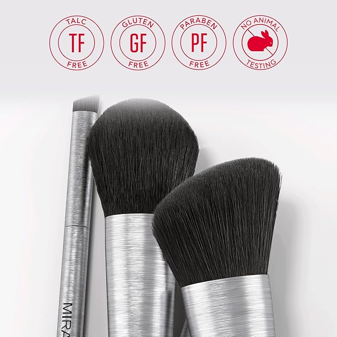 Mirabella Sculpting Contour & Foundation Brush, Premium Professional Makeup Brush Collection, Cruelty-Free Synthetic Bristle Brush, Hand-Sculpted Brushed Aluminum Handle Blending Brush for Makeup