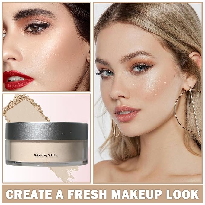 Oil Control Loose Powder Makeup Translucent Setting Powder Shimmer Long Lasting Lightweight Polvo Traslucido Maquillaje Para Mujer Face Powder Makeup - 01 White Shimmer
