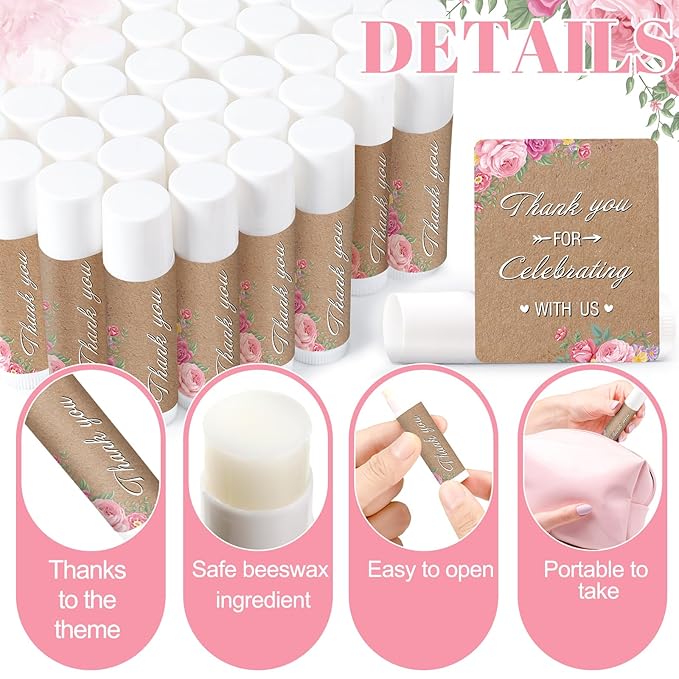 Demissle Jasmine Moisturizing Lip Balm, 40 Pcs Bulk - Thank You for Celebrating with Us, Wedding Favors, Bridal Showers