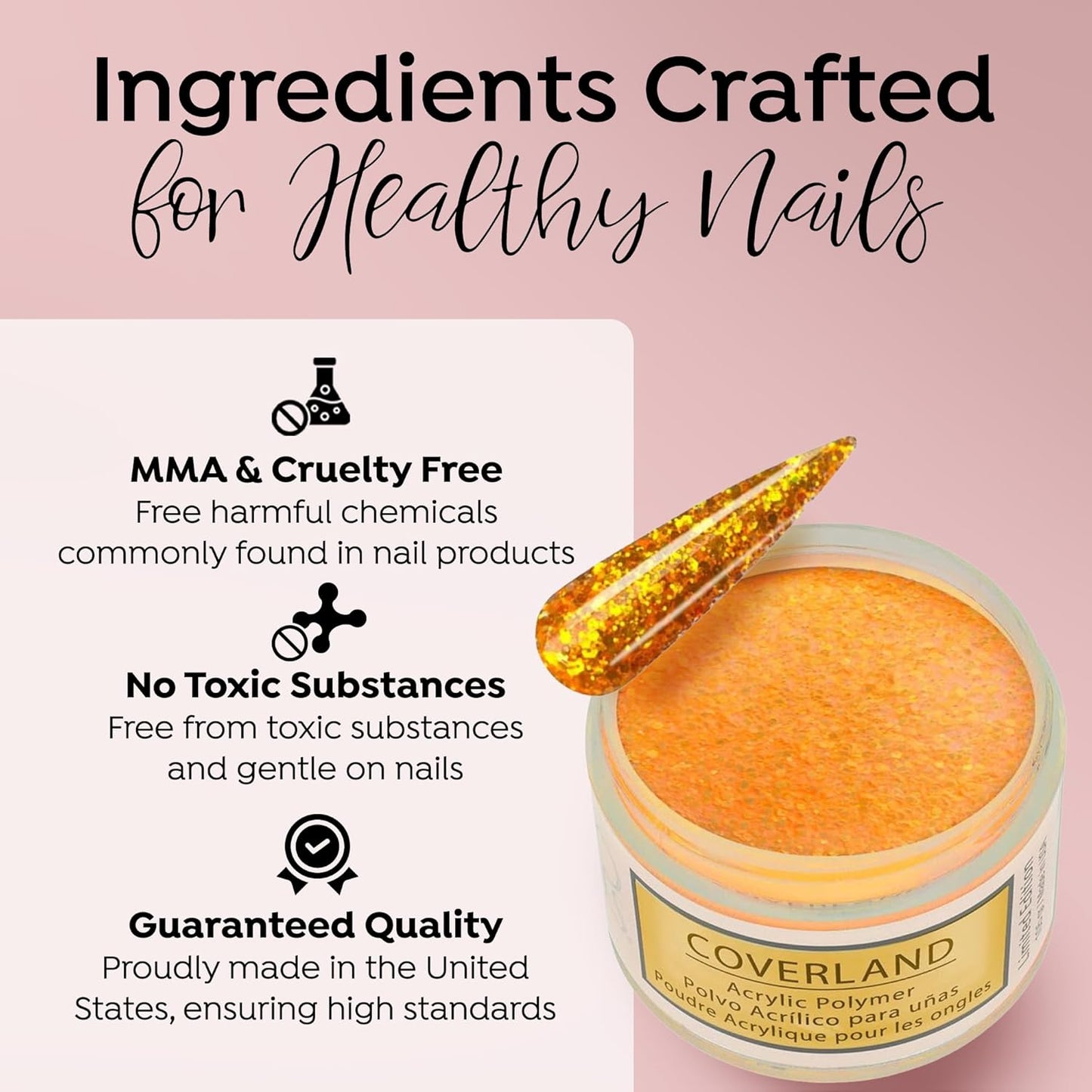 Tones Coverland Acrylic Nail Powder "Sunshine" - Limited Edition Acrylic Powder for Nail Design, Sculpting, and Masking Nail Bed Imperfections - Professional Acrylic Nail Supplies - (1.5 Oz)