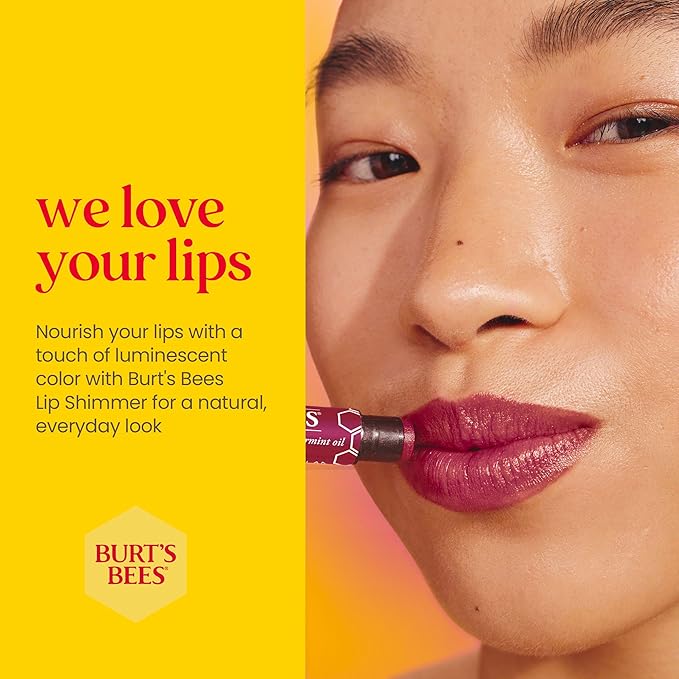 Burt's Bees Shimmer Lip Tint Easter Basket Stuffers, Tinted Lip Balm Stick, Moisturizing for All Day Hydration with Natural Origin Glowy Pigmented Finish & Buildable Color, Watermelon (4-Pack)