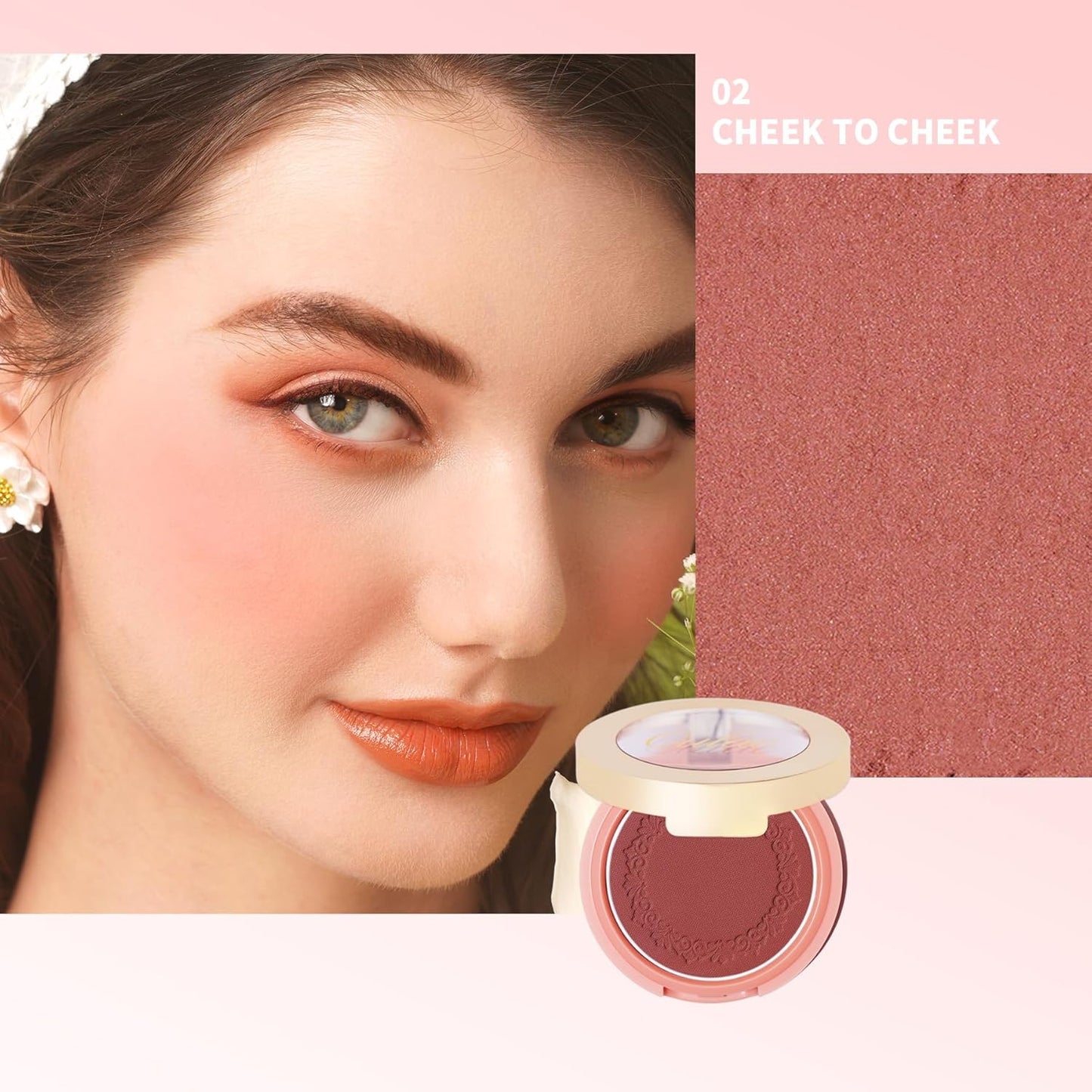 Oulac Plummy Brown Blush Makeup Powder| Rich Color Cream Blush Blendable| Natural Matte Tan Skin| Vegan &Cruelty-Free | 02 Cheek to Cheek 4.8g