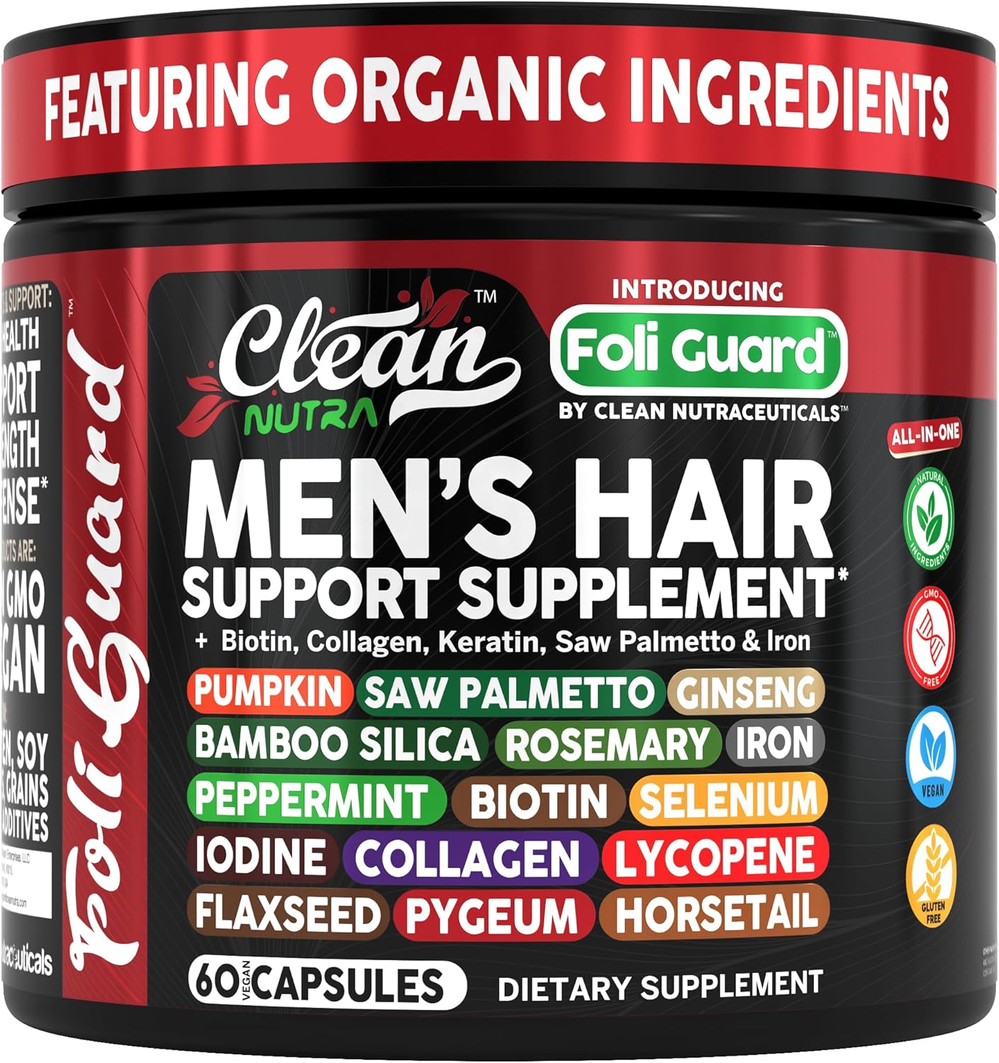 Hair Growth Supplement For Men | Biotin Hair Vitamins Collagen Pumpkin Seed Saw Palmetto Iron Ginseng Bamboo Silica Rosemary Peppermint Keratin Selenium Iodine Flaxseed Horsetail Vitamin A C D3 E B12