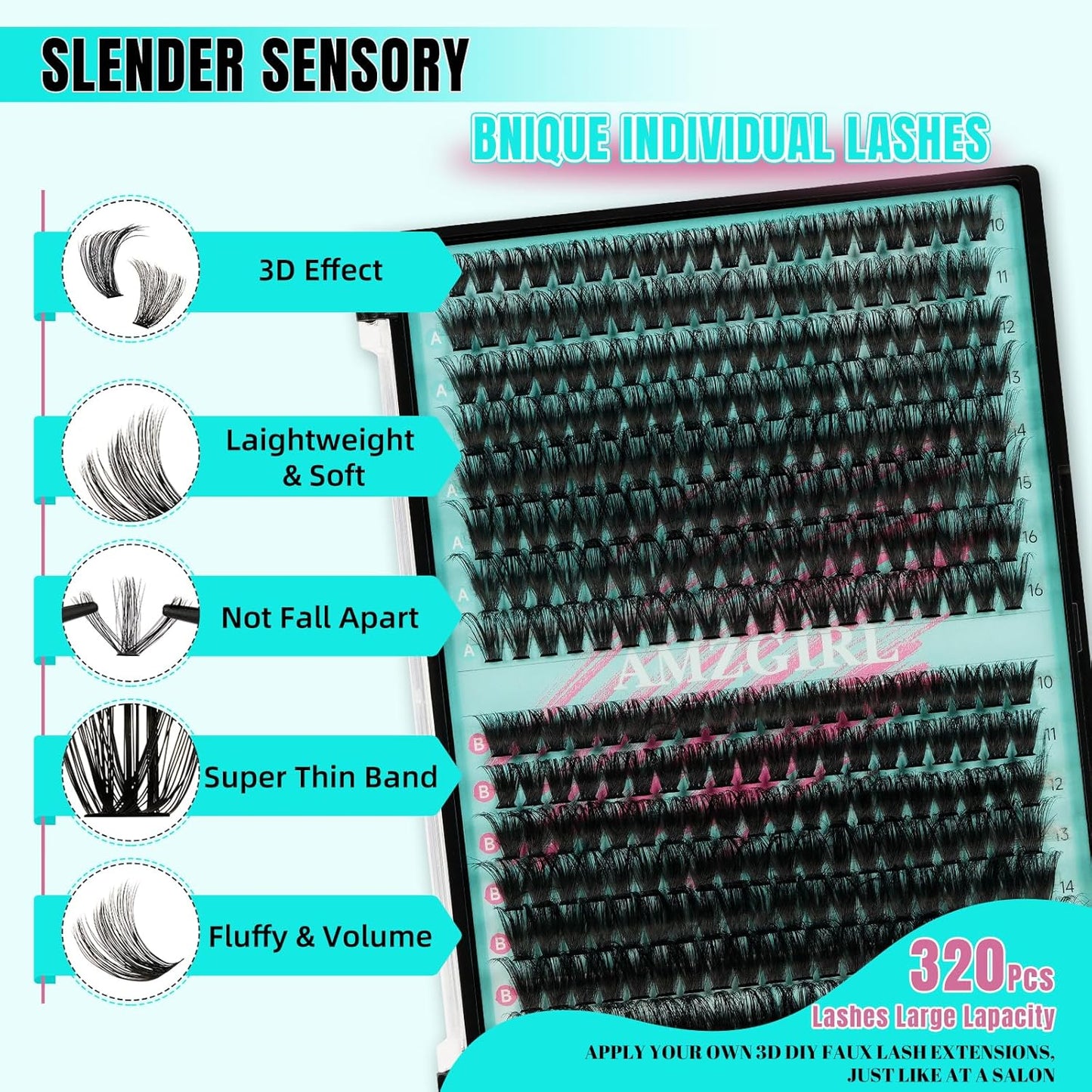 Lash Clusters 320Pcs 60D 80D Eyelashes Cluster D Curl Individual Wispy Lashes Cluster for DIY Cluster Eyelash Extensions at Home for Beginners (Mix10-16mm)