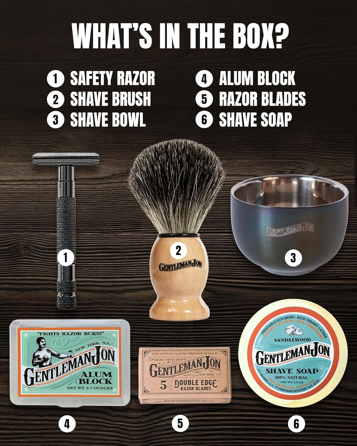 Safety Razor Shaving Kit | Vintage Wet Shave Grooming Set for Men - Includes: Safety Razor, Hair Shaving Brush, Alum Block, Shave Soap, Bowl & Double Edge Razor Blades